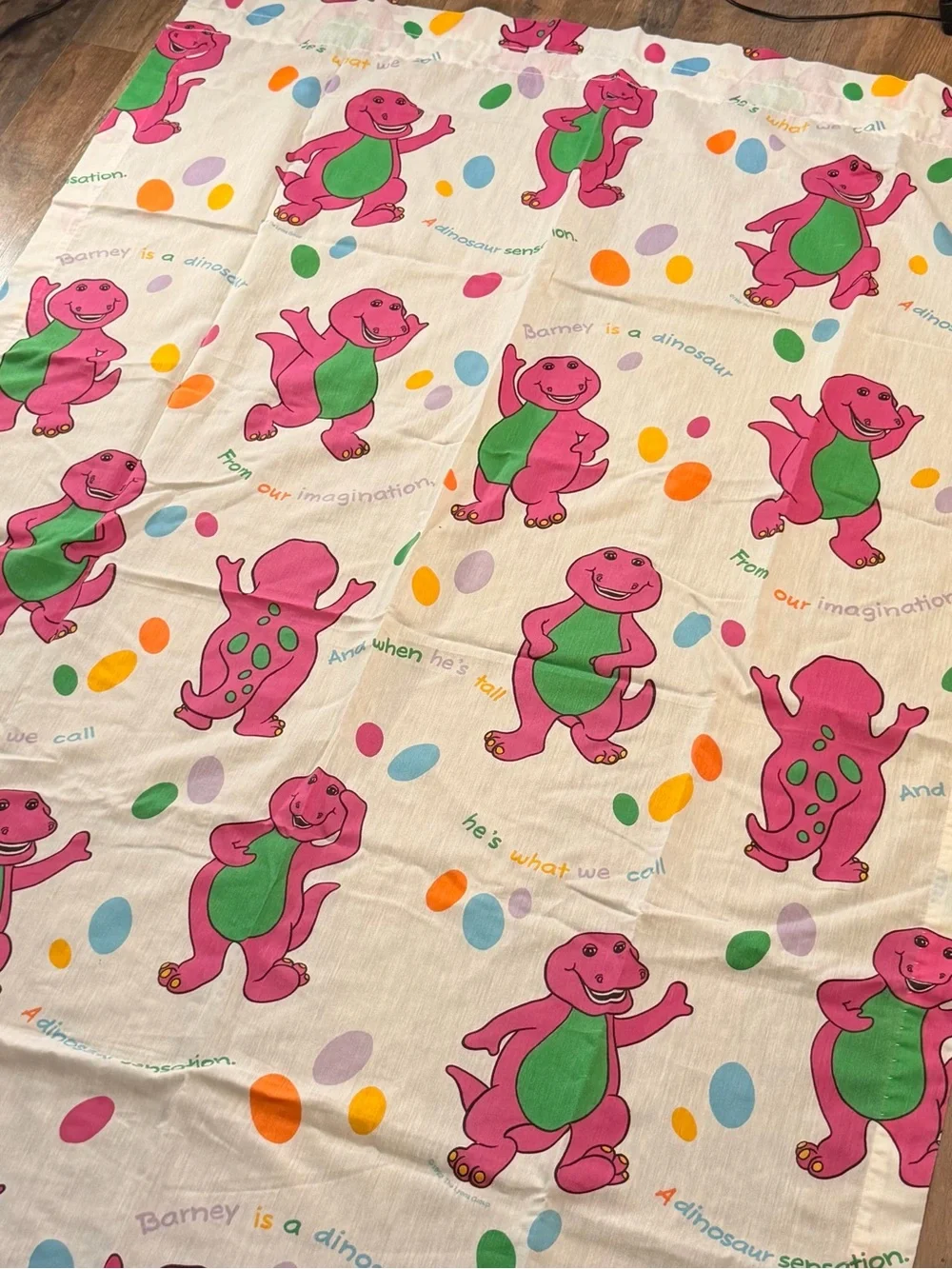 VTG 1992 Lot Barney Curtain and Sheet Set W/ Pillow Case Lyons Group Bibb Co